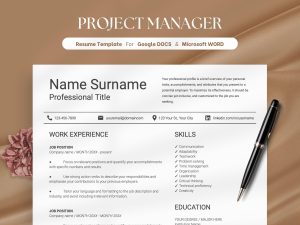 Executive Resume Template for Google Docs Word Resume with Cover Letter Professional CV Template for Google Docs Project Manager