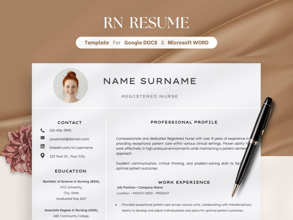 Nursing Resume Template For Google Docs And Word Registered Nurse ...