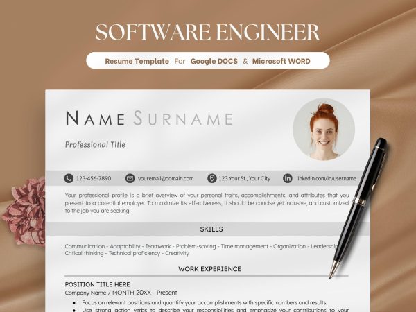 Software Engineer Resume Software Developer Resume ATS Friendly Technology Resume Template Web Developer Resume Internship Resume