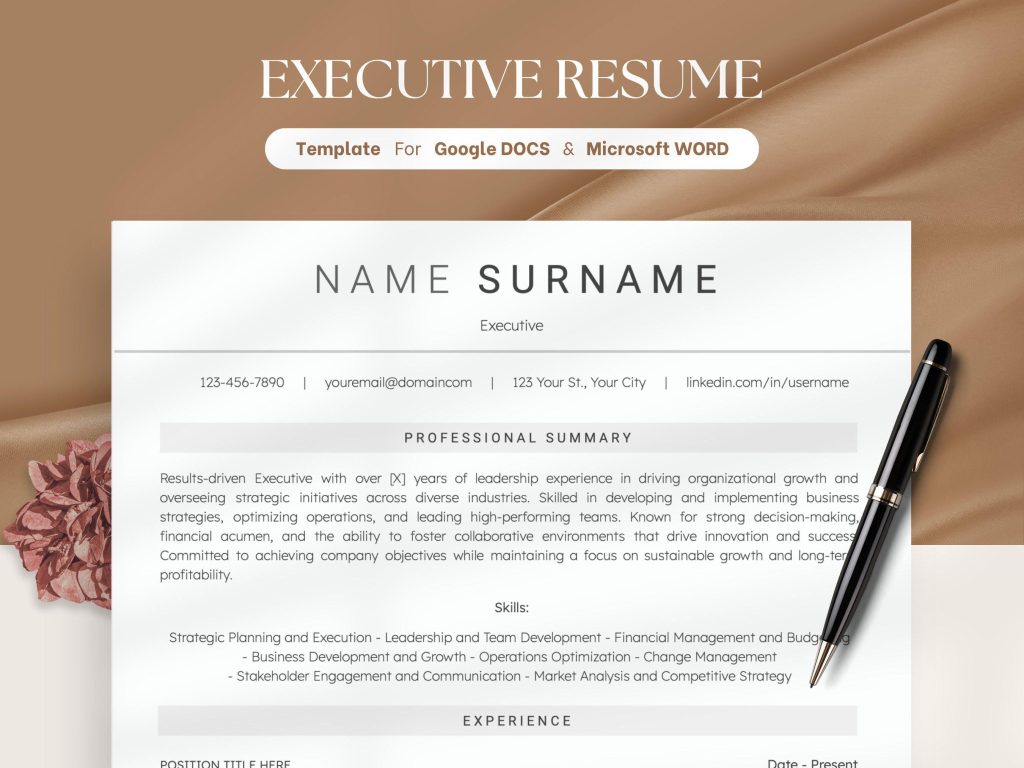 Clean Executive Resume Template 2025 Modern CEO Resume Template For ...