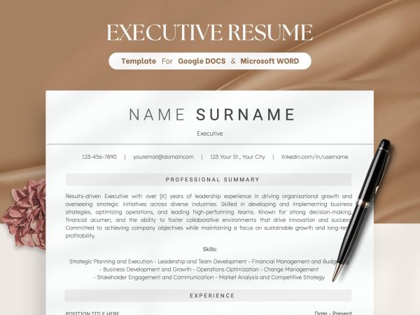 Clean Executive Resume Template 2025 Modern CEO Resume Template for Word and Google Docs Resume Template Director Resume