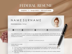 Federal Government Resume CV Clean Resume Template for Word Minimalist Resume Professional Resume Federal Resume with Cover Letter