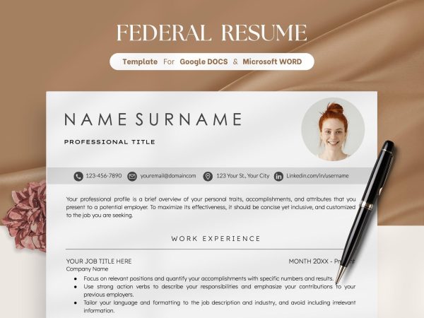 Federal Government Resume CV Clean Resume Template for Word Minimalist Resume Professional Resume Federal Resume with Cover Letter