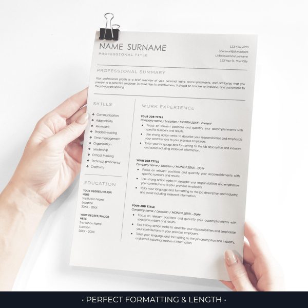 ATS Friendly Resume Template Minimalist Resume Template for Word Google Docs Resume Template CV Executive Resume Instant Download - Image 3