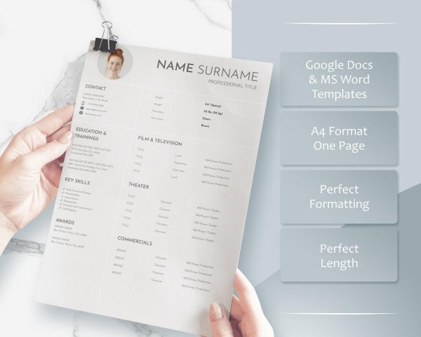 Creative Resume Template Google Docs for Actor - Modern Acting CV - Image 3