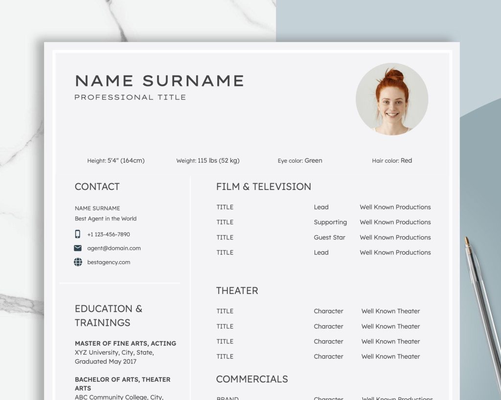 Actor Resume Template Google Docs - Modern And Creative Musical Theatre ...