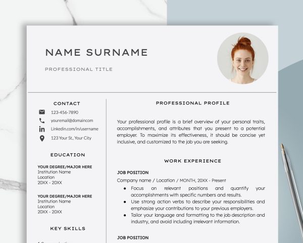 Resume Template Word Professional Resume Template Word Google Docs Creative Resume with Photo Resume Cover Letter CV Template
