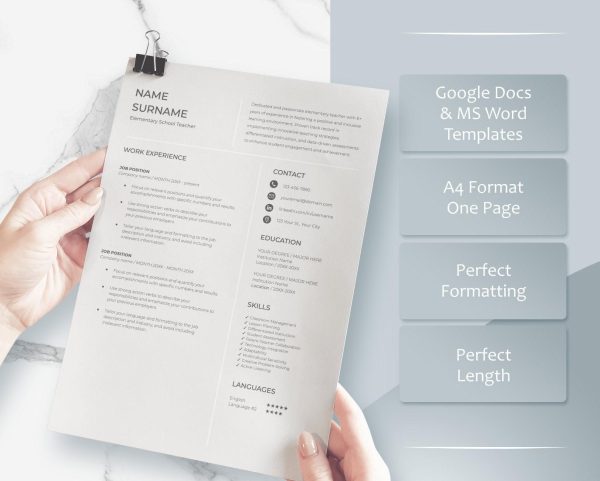 Teacher Resume Template for Google Docs and Word - Clean Modern - Image 3