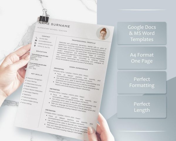 CV Professional Teacher Word 2025 Google Docs Resume Teacher Resume Template Teaching Resume Education Resume School Resume - Image 3