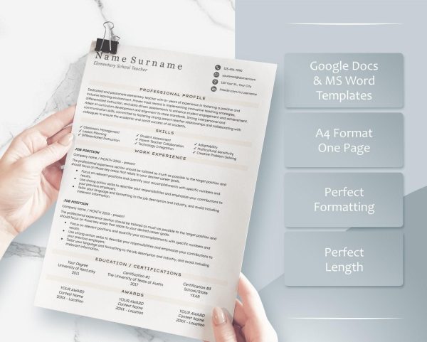 Teacher Resume Template for Word  Teacher Resume CV Creative Education Resume Elementary Resume Resume Teacher - Image 3