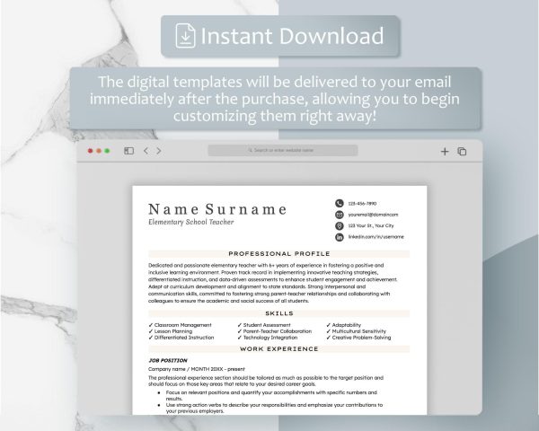 Teacher Resume Template for Word  Teacher Resume CV Creative Education Resume Elementary Resume Resume Teacher - Image 5