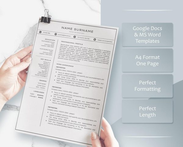 Professional Resume Template Word Resume Cover Letter Tech IT Finance Resume Digital Download  Resume Templates - Image 3