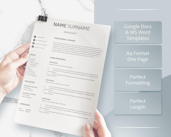 Data Science Resume Bundle - Google Docs Template Clean and Minimalist CV Design - Image 3