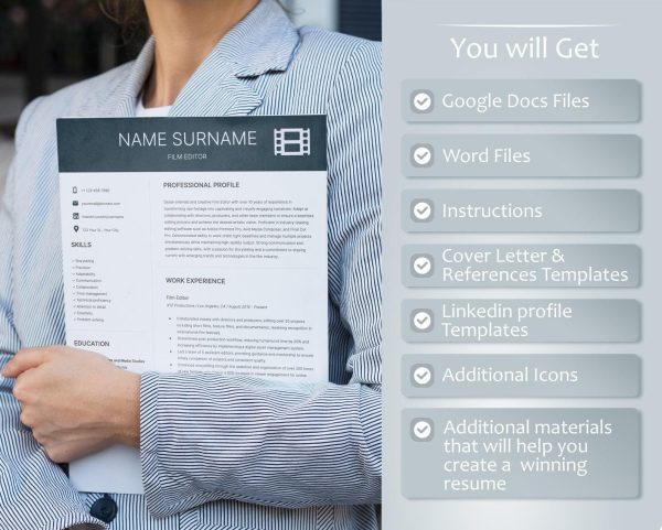 Creative Resume Template Bundle For Film Editor - CV Templates made in Google Docs And Word - Image 2