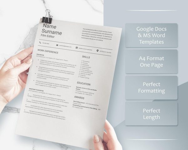 Creative Resume Template Bundle For Film Editor - CV Templates made in Google Docs And Word - Image 3
