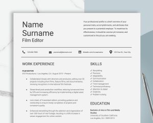 Film Editor Resume Template For Google Docs And Word - Creative CV Template