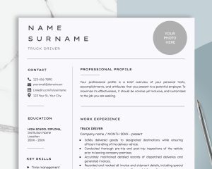 Masculine Resume Template For Truck Driver & Delivery Driver - Google Docs And Word