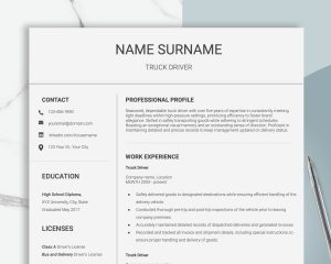 Truck Driver Resume Template For Google Docs And Word - Masculine CV Template Men For Delivery Driver