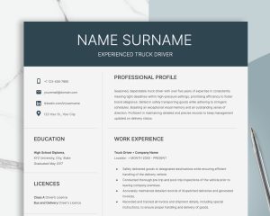 Google Docs Resume Template for Truck Driver or Delivery Driver - Masculine Resume Template