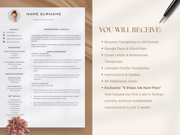 Nursing Resume Template for Google Docs and Word Registered Nurse Resume Remote Nurse New Grad Nurse Practitioner Resume CV Template - Image 2