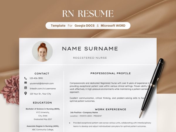 Nursing Resume Template for Google Docs and Word Registered Nurse Resume Remote Nurse New Grad Nurse Practitioner Resume CV Template