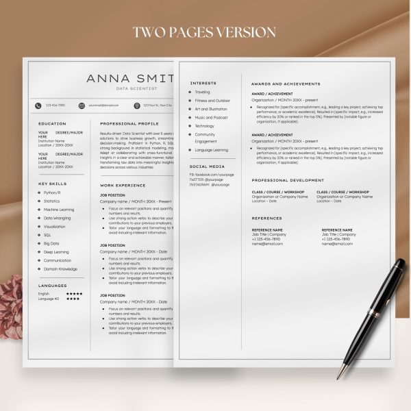 Data Science Resume Template Google Docs - Easy to Use Modern Professional Resume Clean CV Template - Image 3