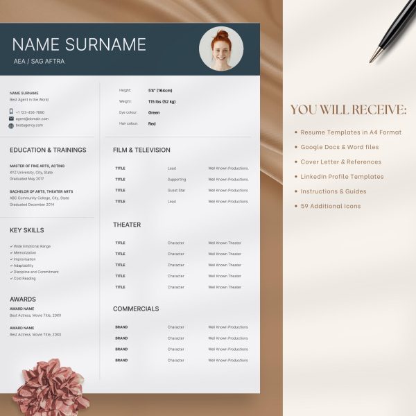 Actor Resume Template with Headshot and Cover Letter Theatre Resume Template Actress Resume Template Acting Resume Theatre Resume - Image 5