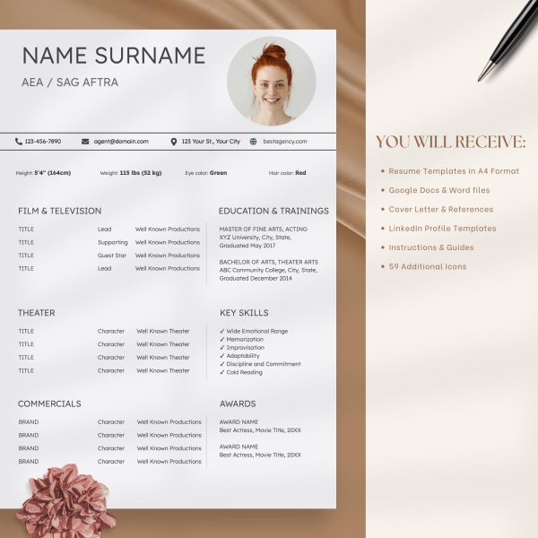 Actor Resume Template Google Docs - Creative Acting Resume Template Modern CV for Actors - Image 5