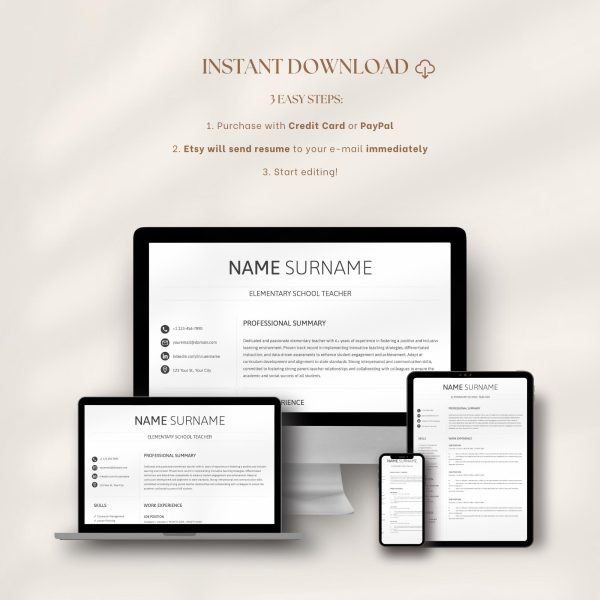 Teacher Resume Template Word Google Docs Teaching Resume Resume Template CV Teacher Professional High School Resume - Image 6
