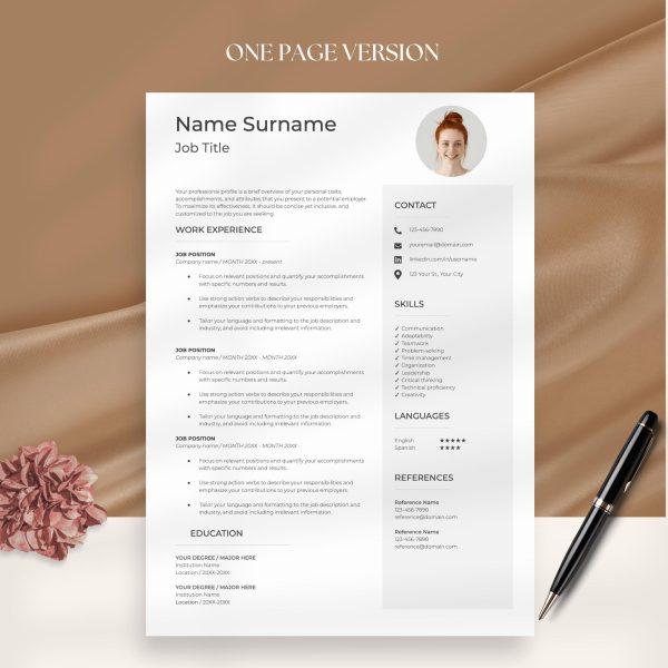 Professional Resume Template with photo Cv Template Resume Google Docs & Word Modern Resume Templates 2025 Minimalist CV - Image 2