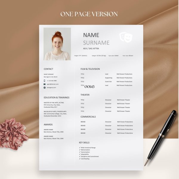 Resume Template for Actor - made in Google Docs & Word Creative and Modern Musical Theatre Acting CV - Image 2