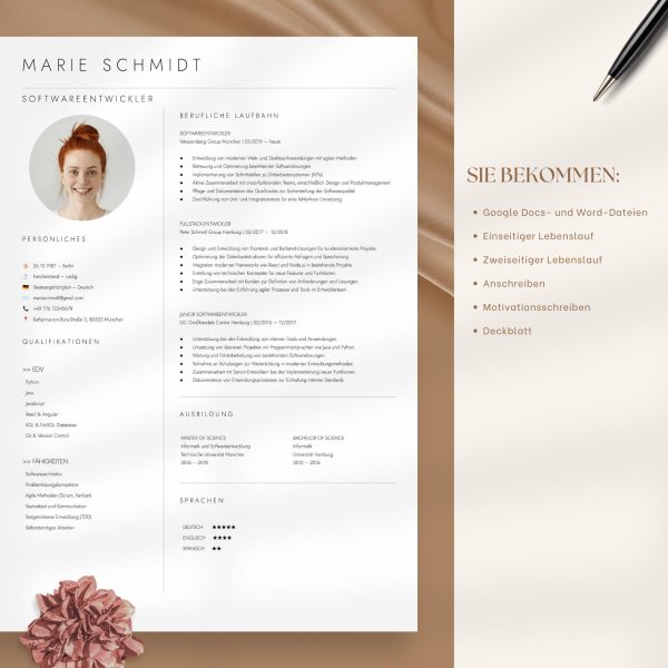 Lebenslauf Vorlage Professionelle Bewerbungsvorlagen Word Deutsch Bewerbungsvorlage Deckblatt Anschreiben Tabellarischer Bewerbung Word - Image 7