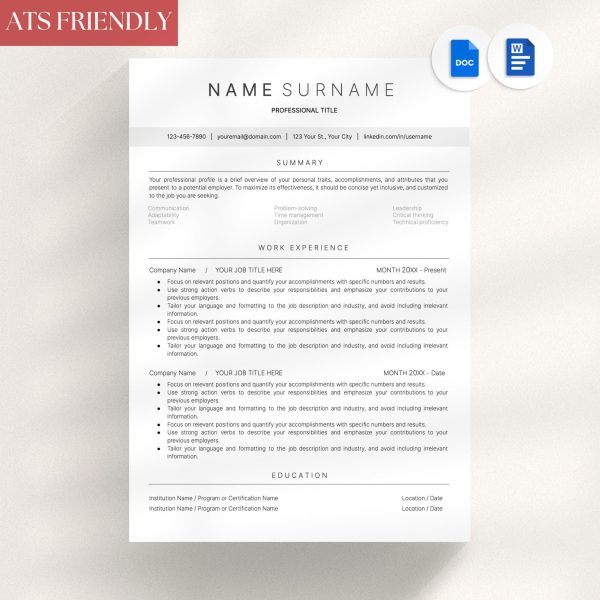 Professional Resume Template with photo Cv Template Resume Google Docs & Word Modern Resume Templates 2025 Minimalist CV