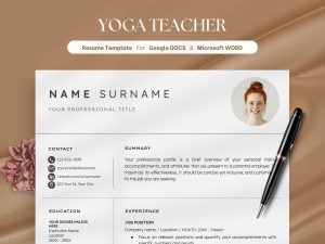 Simple Modern Minimalist Resume Template Word Google Docs Resume Template with Free Cover Letter Executive Resume Yoga Teacher Clean