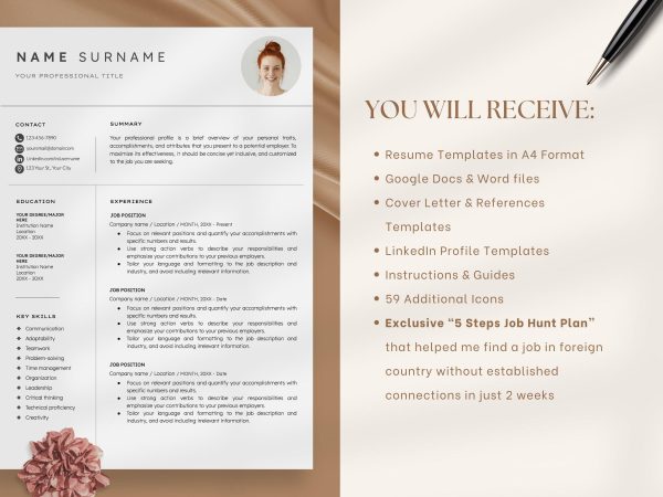 Simple Modern Minimalist Resume Template Word Google Docs Resume Template with Free Cover Letter Executive Resume Yoga Teacher Clean - Image 2