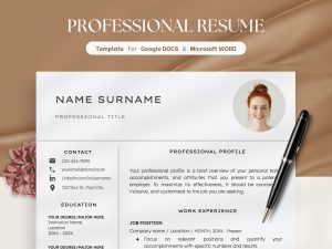 Professional Resume Template with photo Cv Template Resume Google Docs & Word Modern Resume Templates 2025 Minimalist CV