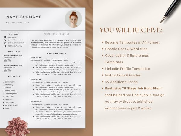 Professional Resume Template with photo Cv Template Resume Google Docs & Word Modern Resume Templates 2025 Minimalist CV - Image 2
