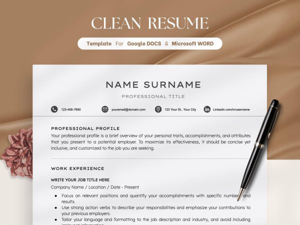 Clean Resume Template Google Docs and Word Minimalist Executive Resume Minimal Resume Template 2025 Simple Modern Template
