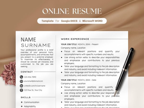 Google Docs Resume CV Template Modern CV Photo CV Template Professional Resume Template Word Online Resume Template