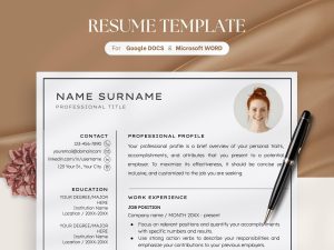 Professional Resume Template for Word Google Docs Clean CV Template Resume and Cover Letter Template