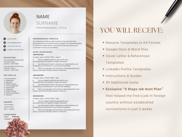 ATS Resume Template with Cover Letter Minimalist Resume for Word Google Docs Resume Template Clean Simple Modern Resume Minimalist - Image 2