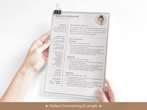 Professional Resume Template for Word Google Docs Clean CV Template Resume and Cover Letter Template - Image 4