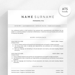 ATS Friendly Resume Template for Microsoft Word Cover Letter and References Template Resume Template Word Instant Download CV Template