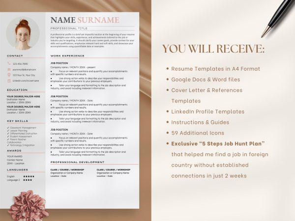 ATS Friendly Resume Template for Word CV Template Clean Resume Modern Resume Template Cover Letter - Image 2