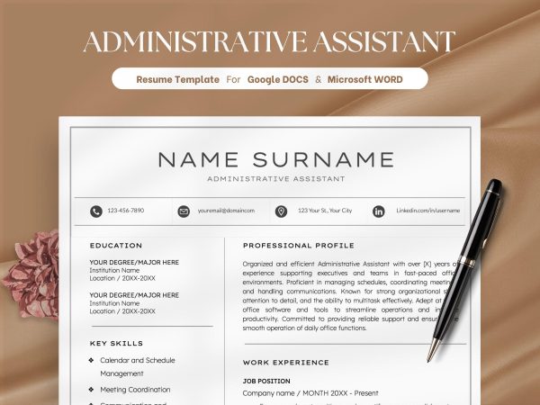 Executive Assistant Resume Template for Word Creative CV Design Administrative Assistant Resume VA Resume