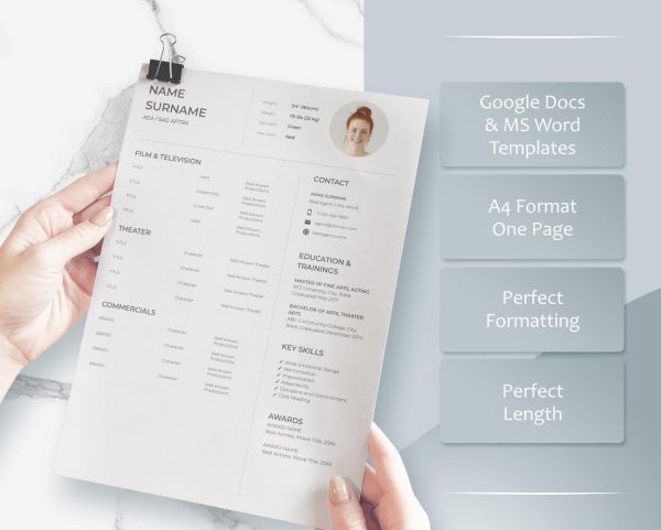 Actor Resume Template Google Docs - Creative Acting Resume Template for Actors Theatre Resume - Image 3