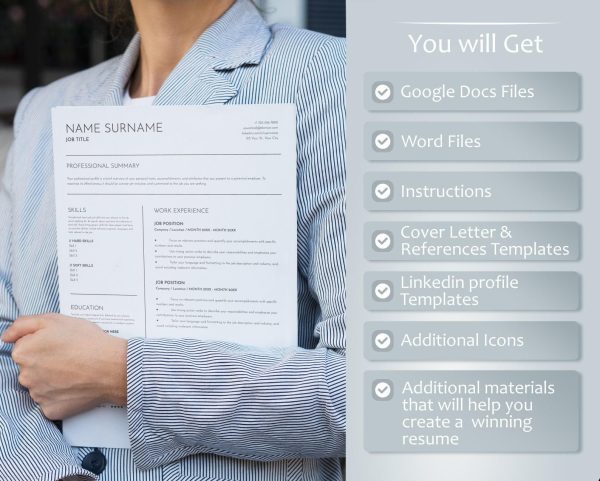 Google Docs Resume ATS Template for Word Resume Clean CV Template  Resume and Cover Letter Template resume template modern - Image 2