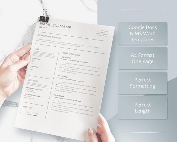 Google Docs Resume ATS Template for Word Resume Clean CV Template  Resume and Cover Letter Template resume template modern - Image 3