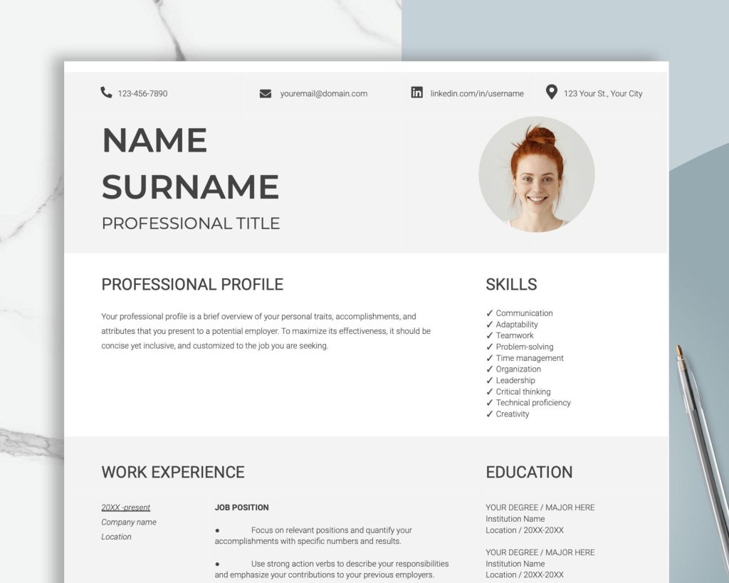 Google Docs Resume CV Template Modern CV Photo CV Template Professional ...