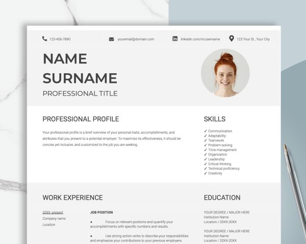 Google Docs Resume CV Template Modern CV Photo CV Template Professional Resume Template Word Portrait Executive Tech Resume